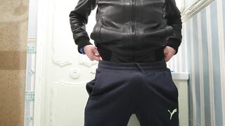 Leather Daddy Walks Home Jacks Big Shaved Cock Mega Cum Gush
