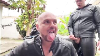 Masked Leather Stud Dumps Huge Creampie On Bike Outdoors