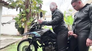 Masked Leather Stud Dumps Huge Creampie On Bike Outdoors