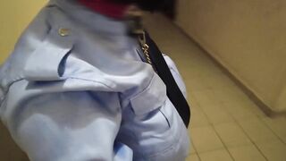 Sissy Cop Gushes Cum Chokes Dildo In Corridor