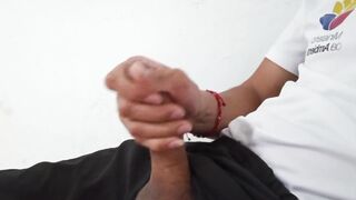 Skinny Flaco Grips Massive Thick Cock Gushes Cum Buckets