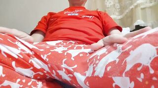 Pajama Daddy's Big Dick Mega Cumshot Gushes Before Bed
