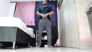 Hairy Latino Daddy Exercises Uncut Cock Bulge Gushes Cum Flood