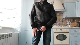 Leather Jacket Stud Home Jacks Big Cock Kitchen Mega Cum Blast