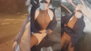Masked Jock Jerks Huge Cock Public Cum Gusher Destroyed