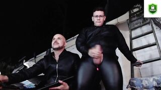 Leather Daddy Gushes Cum Flood in Subs Hungry Mouth Backyard Chokejob