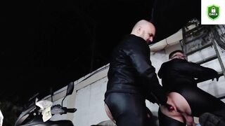 Leather Daddy Gushes Cum Flood in Subs Hungry Mouth Backyard Chokejob