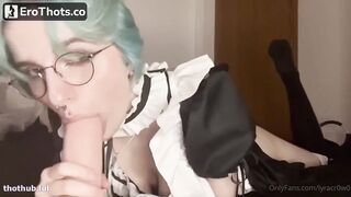 Teal Maid Slut Gags Deep On Pink Cock Dildo Fucks Herself Gushing