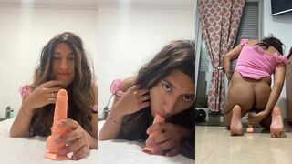Latina Crossdresser Gags Condom Dildo Rides to Gushing Wreck