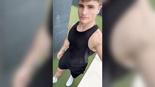 Sweaty Muscle Shorts Bulge Erupts Cum Flood Destroyed