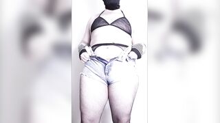 Goth sissy shreds jeans shorts twerking big fat ass raw solo