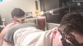 Grindr rough hookup Asian twink gets pounded by Latino jock raw anal creampie