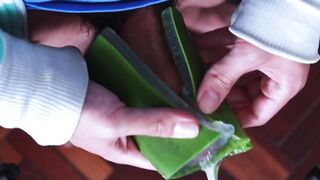 Aloe lube on uncut thick dick and tease myself raw