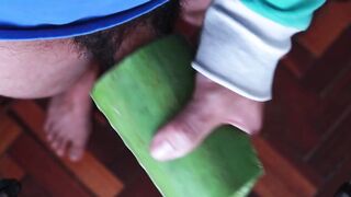 Aloe lube on uncut thick dick and tease myself raw