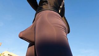 Tight spandex fitness boy gets rock hard stretching alone with freeball bulge leaking precum