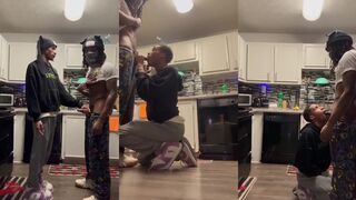 Casanova gets face blasted by Kyle's throbbing cock in the kitchen cum facial
