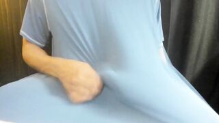 Big cock jerks messily cum all over his tight shirt messy solo blowjob