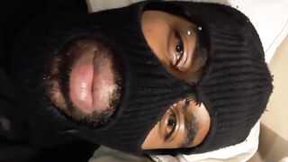 Jail talk with masked big black cock while jerking off