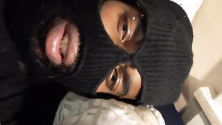 Jail talk with masked big black cock while jerking off