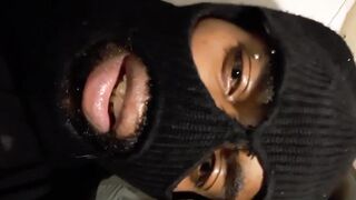 Jail talk with masked big black cock while jerking off