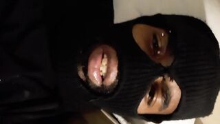 Jail talk with masked big black cock while jerking off
