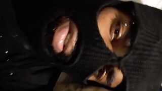 Jail talk with masked big black cock while jerking off