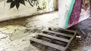 Caught in abandoned building fucking myself with XXL dildo daddy's big dick