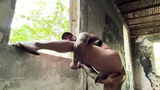 Caught in abandoned building fucking myself with XXL dildo daddy's big dick