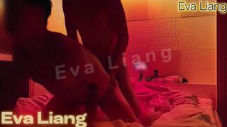 Barebacked Asian twink destroyed deep cum gushing doggy hotel