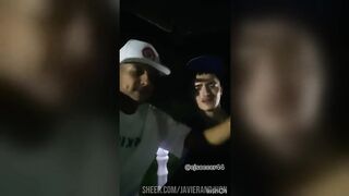 Sneaky bathroom tryst at bisexual party they knocked and saw two hung Latinos