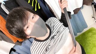 Japanese boy raw nipple play and dry orgasm with sword edge worship
