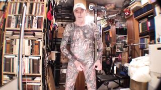 Gay Porn Model shows off his glossy tattoo man cream solo session live