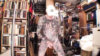 Gay Porn Model shows off his glossy tattoo man cream solo session live