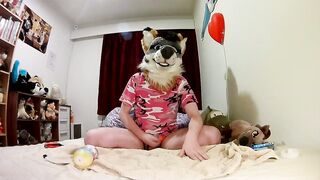 No cum edging challenge nearly failed while furry fursuiter pawing repofox