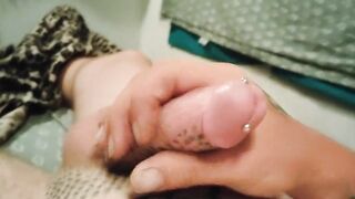 POV masturbation with an army of pierced cocks leaving a facial mess