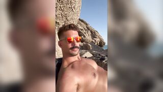Iacovos raw Greek beach boner blasted by cumshot