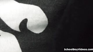Gay teen twink wanks his big dick raw solo at home