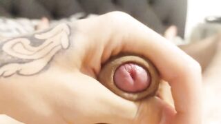 7 inch big white cock close up stroking solo jerking off huge erection