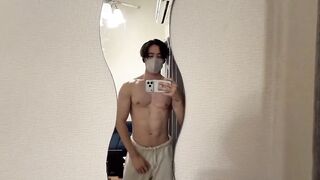 Muscular light-skinned man strokes his big cock raw masturbation