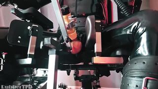 RubberFX BOUNDED gay machine latex bondage facefucked in chair