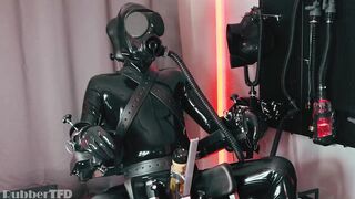 RubberFX BOUNDED gay machine latex bondage facefucked in chair