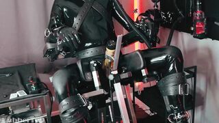 RubberFX BOUNDED gay machine latex bondage facefucked in chair
