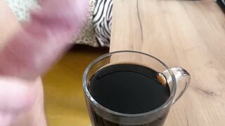 Big cock crushing cola glass while guy jerks off alone