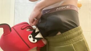 Big dick Russian twink gags on puppy cock until cum floods his throat