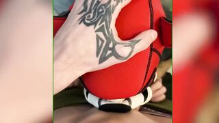 Big dick Russian twink gags on puppy cock until cum floods his throat