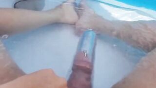 Pumping cock in my Pool Gushing Mess in Pool