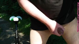 German hunk strokes in sheer tights while riding his bike