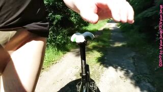 German hunk strokes in sheer tights while riding his bike