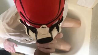 Russian pup gets destroyed by 10 inch uncut cock slurping cum