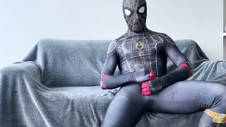 Spiderman's thick cock ruined in solo session